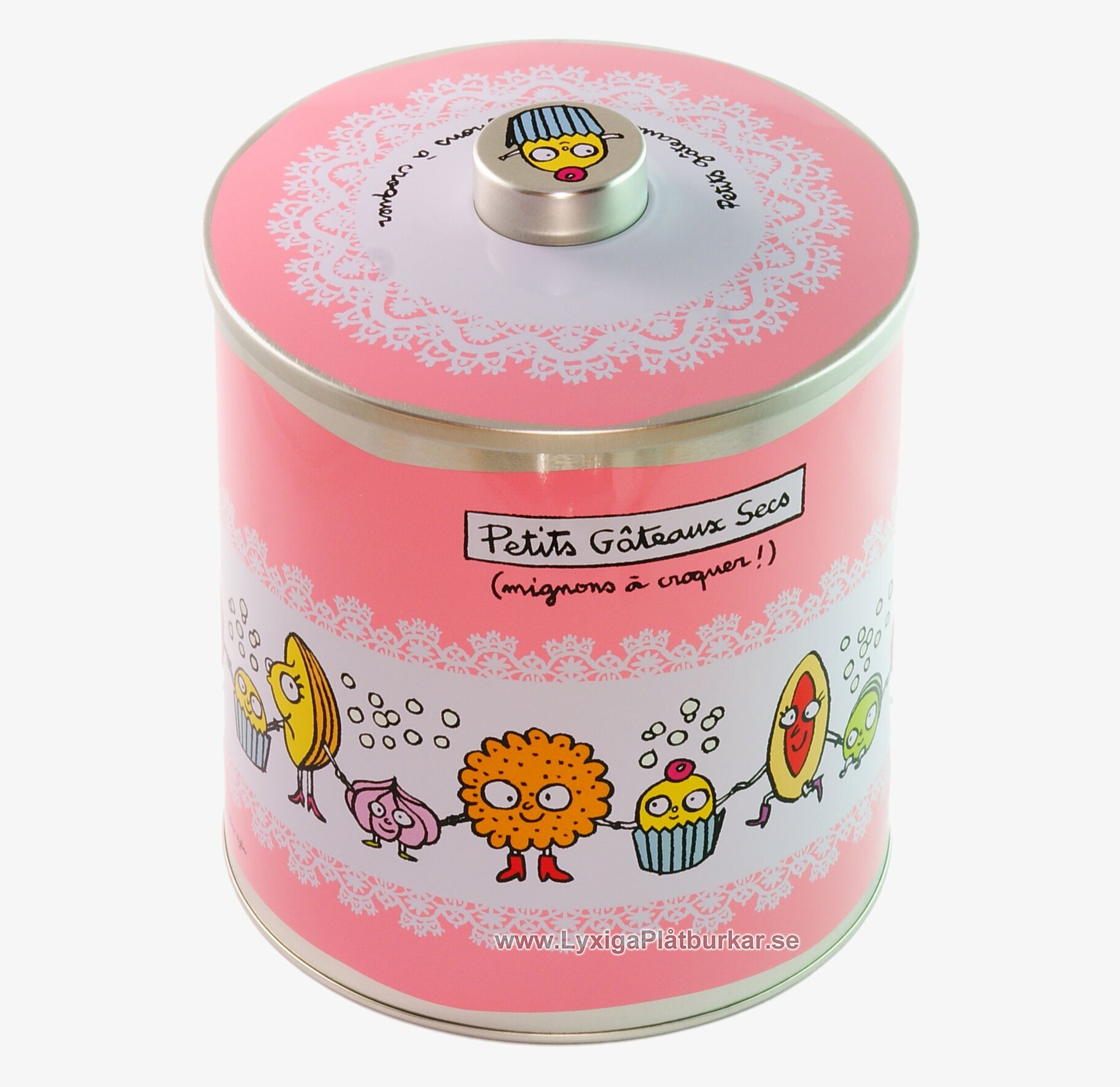 Plåtburk Godsaker rosa från Derriére la porte med kakmotiv