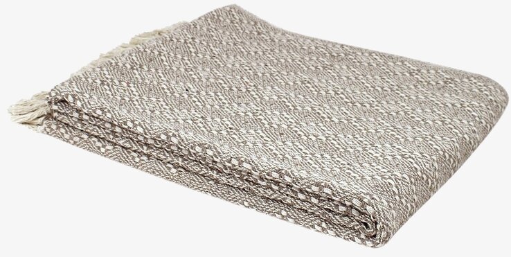 Bild av stilren beige pläd med tofsar och mönster