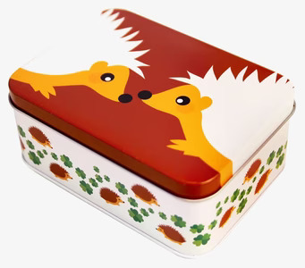 Bild av charmig plåtlåda med lekfullt igelkottmotiv