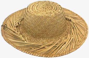 Bild av handflätad hatt i palmblad med fransar