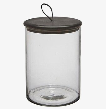 Foto av stilren och funktionell glasburk med svart lock