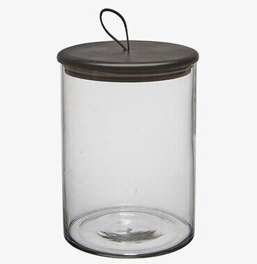 Foto av stilren och funktionell glasburk med svart lock