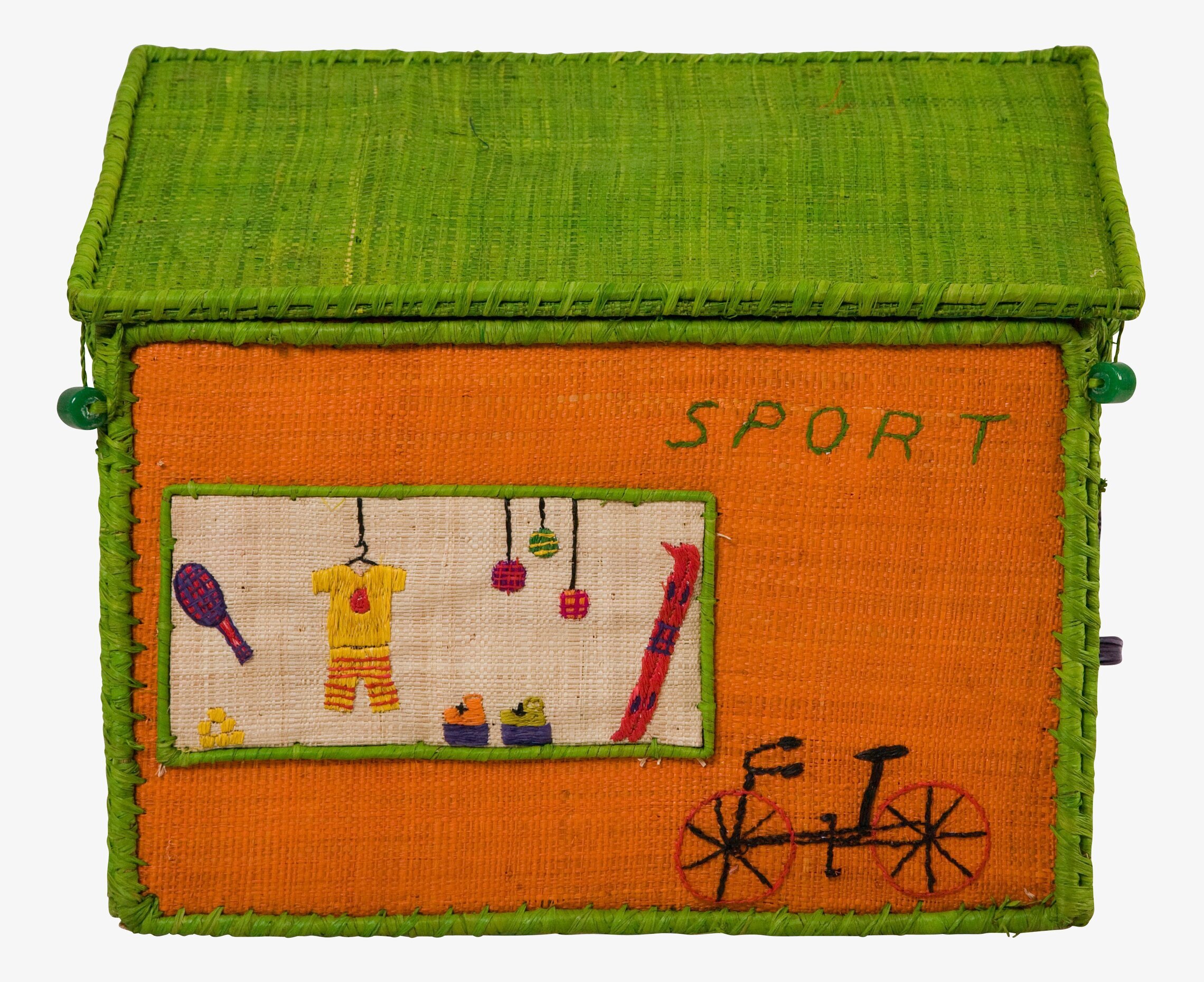 Bild av färgglad sportig förvaringslåda med broderi