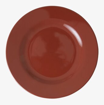 Bild av röd assiett med glansig finish och klassisk form