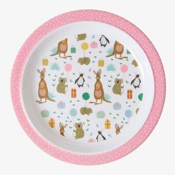 Bild av färgglad tallrik med djur och festmotiv