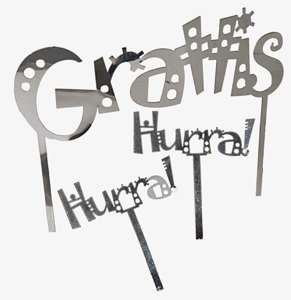 Kakdekoration Grattis från Pluto Produkter i silverfärg