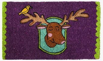 Bild av färgglad dörrmatta med ren och fågelmotiv