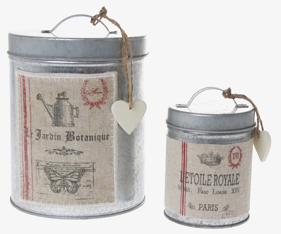 Bild av eleganta metallburkar med vintage och rustik stil