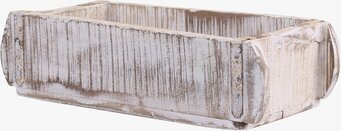 Foto av rustik trälåda med antik vit finish och beslag