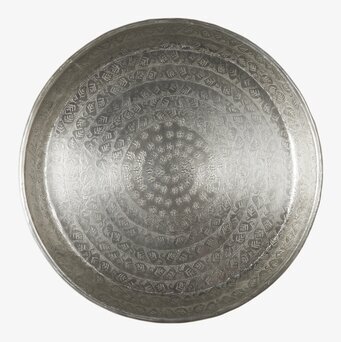 Bild av rund serveringsbricka med antiksilverfinish