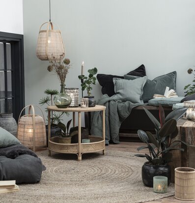 Bild av harmoniskt inrett vardagsrum med naturlig stil