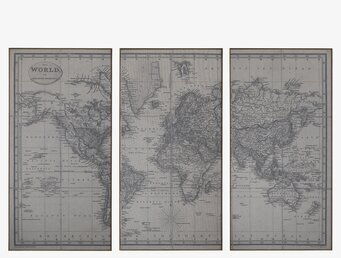Bild av klassisk världskarta i tre delar för väggar