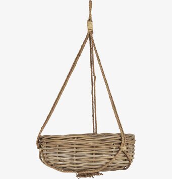 Bild av hängande korgampel i rotting och jute