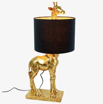 Foto av unik lampa med giraffdesign i guld och svart