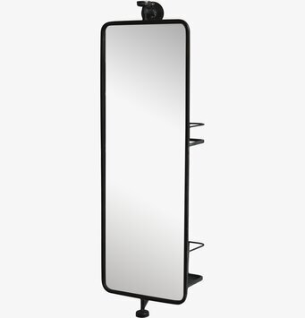 Bild av väggspegel med hyllor och svart metallram