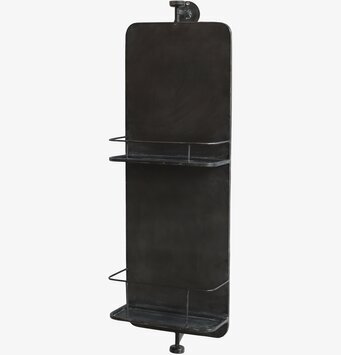 Bild av väggspegel med hyllor i svart metallfinish