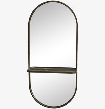 Foto av väggspegel med hylla i antik mässingsdesign