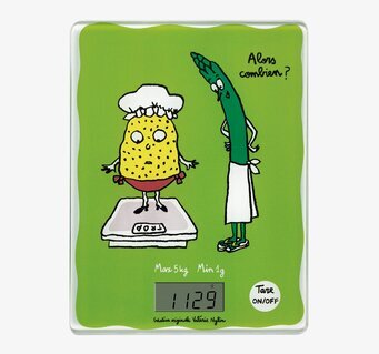 Bild av lekfull digital köksvåg med sparris och potatis