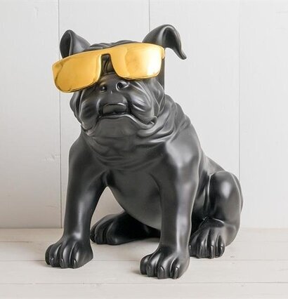 Bild av dekorativ bulldogfigur med solglasögon