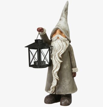 Bild av dekorativ tomte med lykta i grå och svart