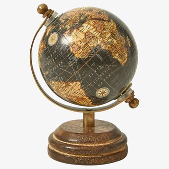 Bild av elegant jordglob med träfot och mattsvart design