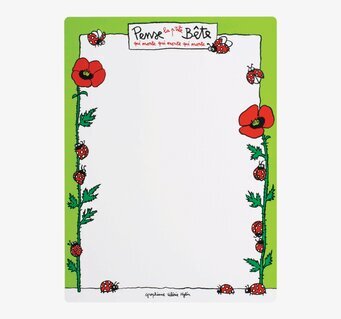 Bild av färgglad magnettavla med vallmo och nyckelpigor