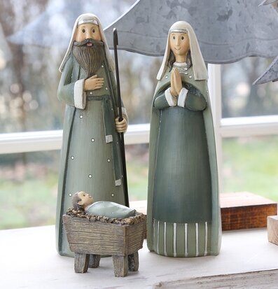 Bild av Maria, Josef och Jesusbarnet i grönt set