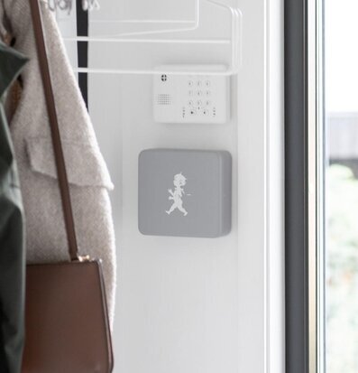 Bild av stilrent hörn med nyckelskåp och grönska