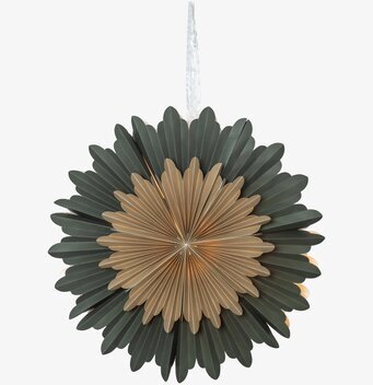 Foto av dekorativ pappersstjärna i grön och guld