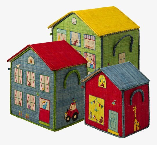 Förvaringslåda Hus S från Rice med färgglada illustrationer