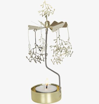 Foto av elegant änglaspel i guld med misteldesign