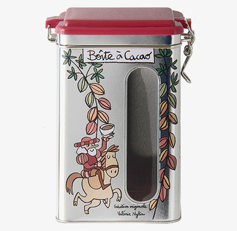 Bild av stilfull plåtburk för kakao med illustration