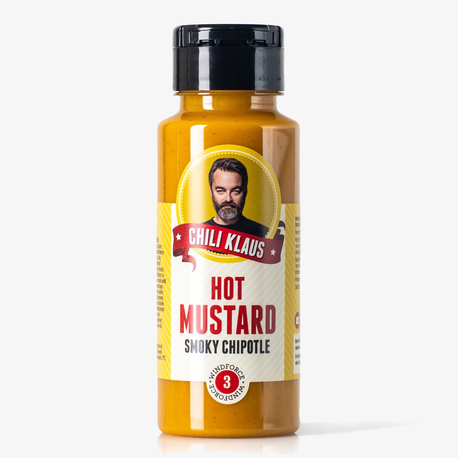 Senap Smokey Chipotle från Chili Klaus i genomskinlig flaska