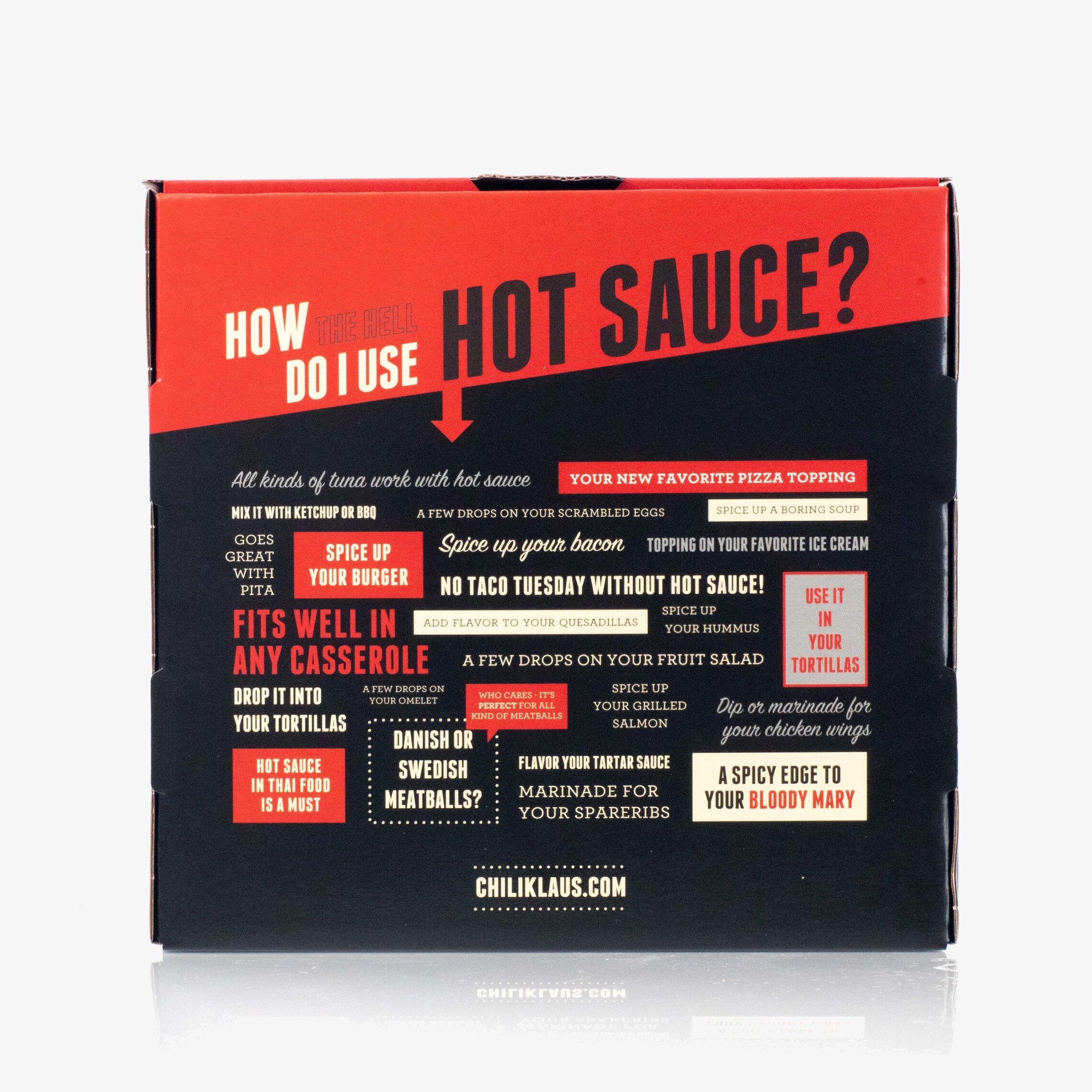 Hot Sauce Classic 3-Pack från Chili Klaus på reflekterande yta