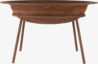 Bild av eldfat med stativ i rostig metallfinish