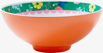 Bild av färgglad skål med blommor och bladmönster