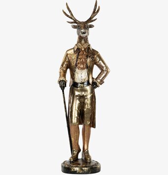 Foto av elegant staty med hjort i mörkguld dräkt