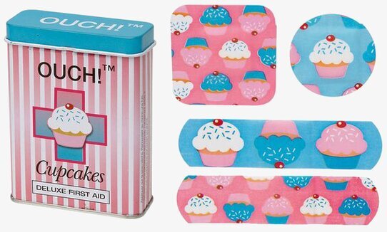 Plåster Cupcakes från Ouch! i rosa metallburk med motiv