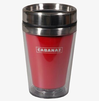 Bild av röd termosmugg med elegant design och funktionalitet