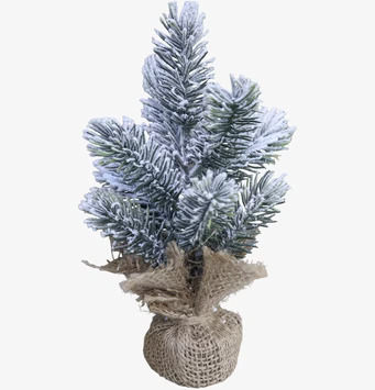 Bild av dekorativ gran med snöeffekt och jutesnöre