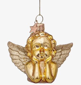 Bild av glänsande gyllene änglahänge för julgran