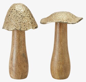 Bild av dekorativa svampar i trä och guldtoner