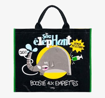 Bild av färgglad shoppingkasse med elefant och humor