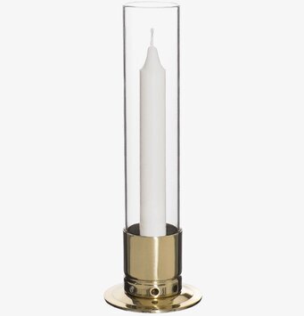 Bild av elegant ljusstake i mässing med glasdetaljer