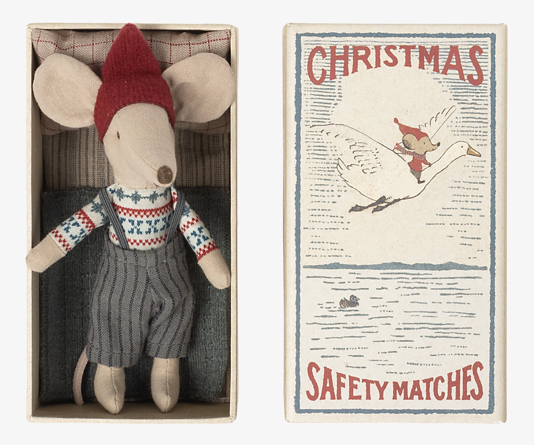 Bild av tändsticksask med julmus och nostalgisk design