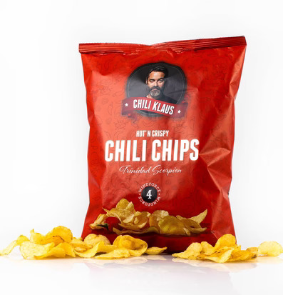 Bild av het chili chipsförpackning med röd design