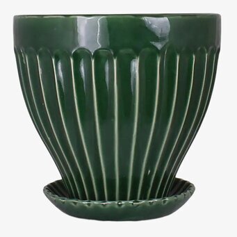 Bild av grön kruka med fat, 21 cm, stilren design