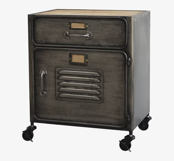 Foto av stilrent antikgrått skåp med industriell känsla