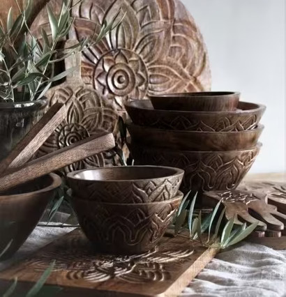 Fleur Träskål Mango Mönster Utsida från Majas Cottage