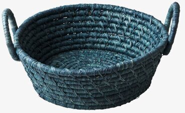 Bild av rustik brödkorg i blågrön raffia-design